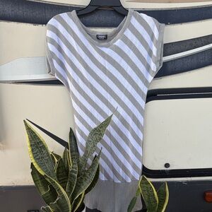 Cherokee Gray and White Diagonal Striped Dress
